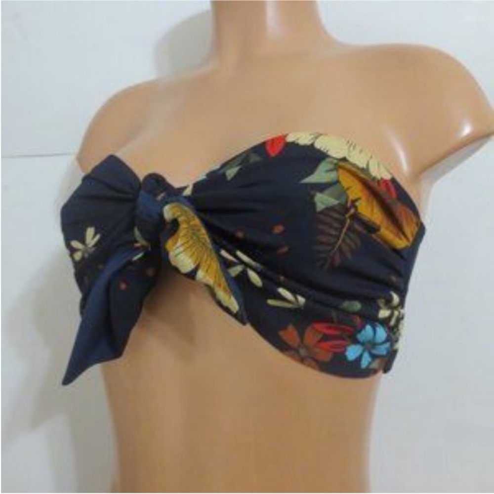 Zaful Dark Floral Strapless Bikini Top